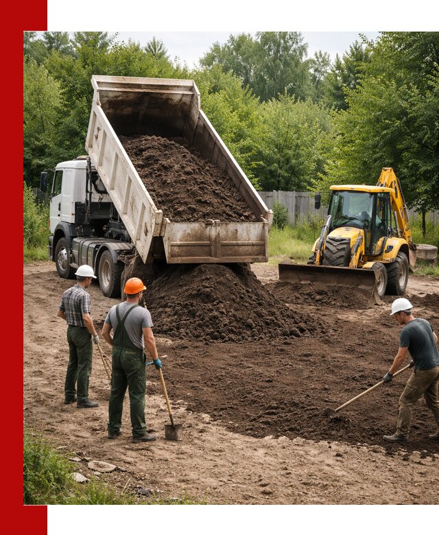 Доставка и укладка грунта для выравнивания участка в Угличе