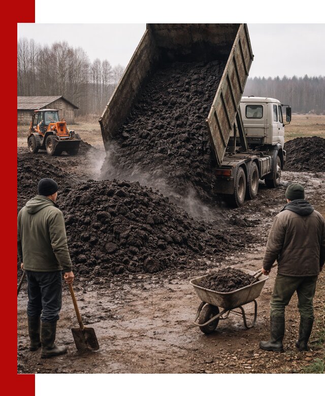 Доставка низинного торфа с разгрузкой и доставкой в Угличе