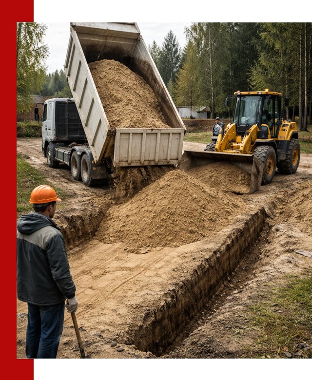 Доставка песчаного грунта в Угличе для строительных работ