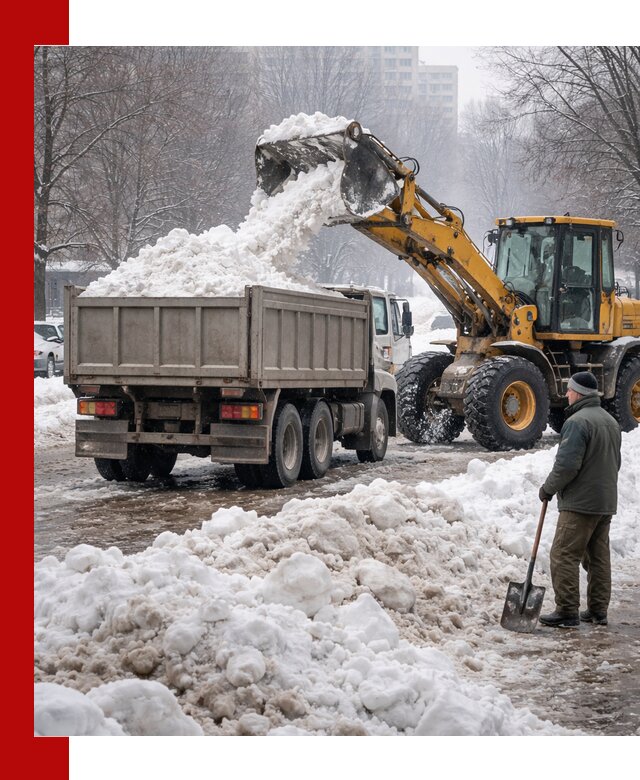 Вывоз снега грузовой техникой в Угличе оперативно и чисто