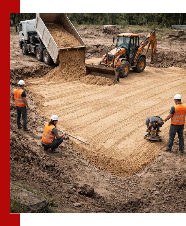 Устройство песчаной подушки для фундаментов и дорог в Угличе